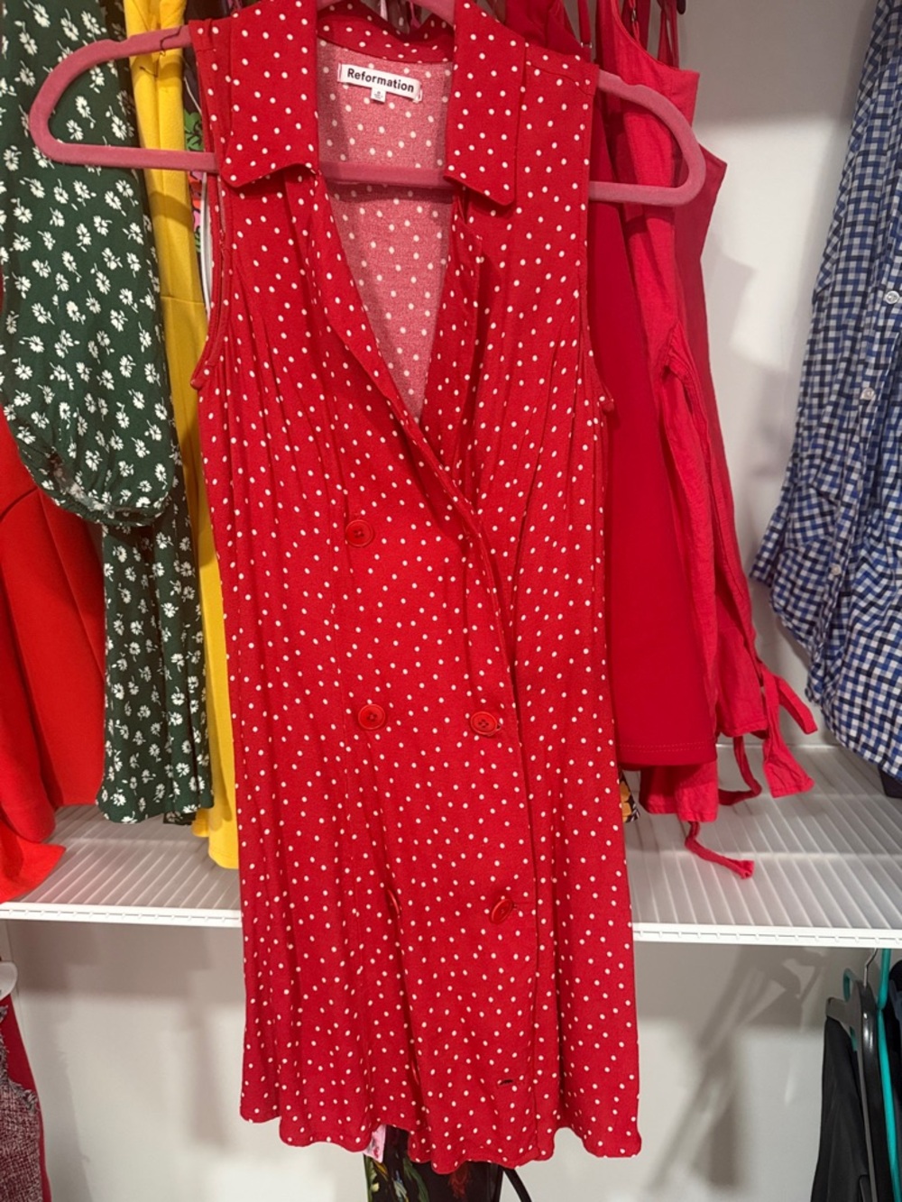 Reformation Red Polka Dot Double-Breasted Mini Dress